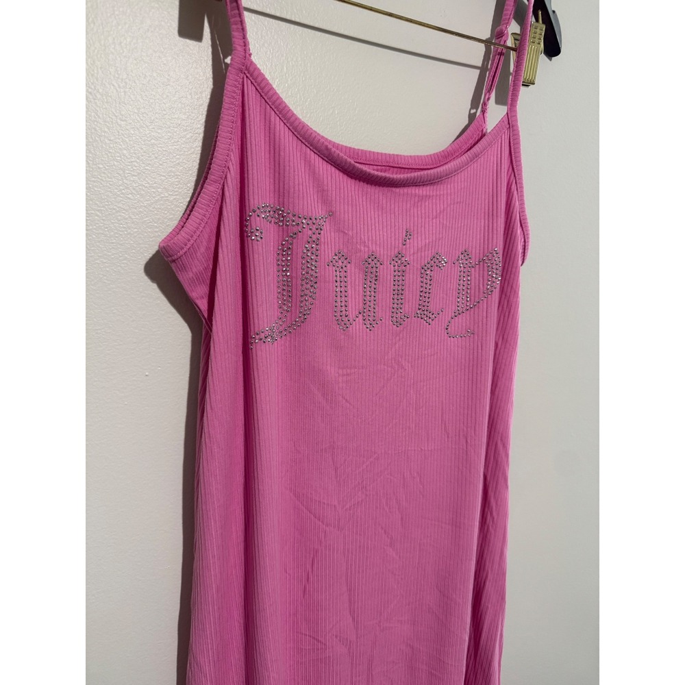 Juicy Couture Pink Ribbed Rhinestone Logo Sleepwear Chemise Nightgown Large - Picture 2 of 7